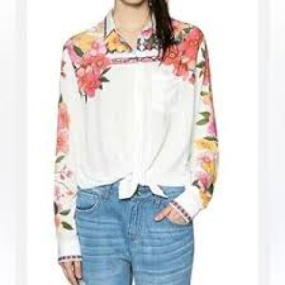 Desigual Women's Laurene Vibrant Romantic Floral Shirt Festival Boho SZ XS - Picture 3 of 10